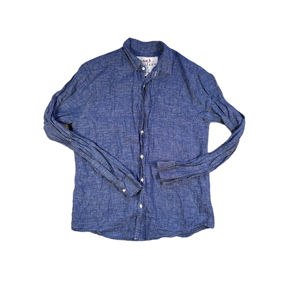 Frank & Eileen Mens Medium Blue 100% Linen Button Down Long Sleeve Paul Style